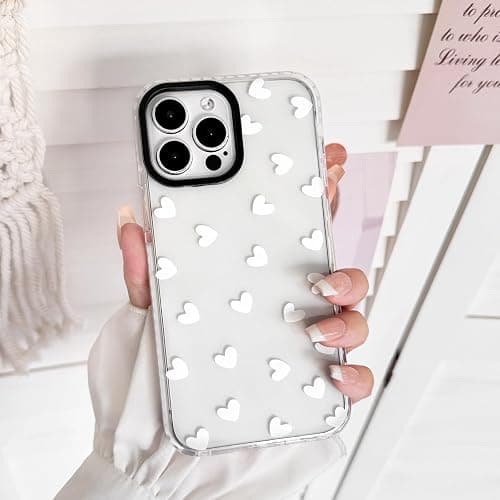 NITITOP Compatible with iPhone 14 Pro Case Cute Clear for Women Girls White Love Heart Pattern Ultra Slim with Bumper Protector Soft TPU Anti-Yellow Protective Cover - White Heart thumbnail 3