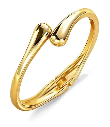 Gold Bracelets for Women Trendy Non Tarnish Bangle Cuff Bracelet Jewelry | 14K Gold Plated Chunky Teadrop Bracelet, Waterproof Gold Bangle Bracelet Gifts for Women thumbnail 6
