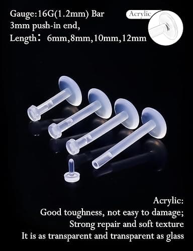 Eakxnig 16G flat back Clear Earrings for Sports Nose Studs Silicone Plastic tragus conch cartilage Earrings Retainers Monroe Medusa Lip Rings Stud Labret Piercing Jewelry for Work Surgery 6mm -12mm - 16G Clear Stud Piercing 6/8/10/12mm thumbnail 3