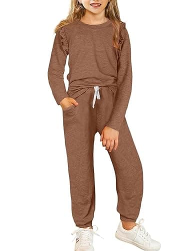 Yekaty Kids Girls Clothes Stylish Ruffled Tops and Pants with Pockets Clothing Sets 2 Piece Outfits - Image 1