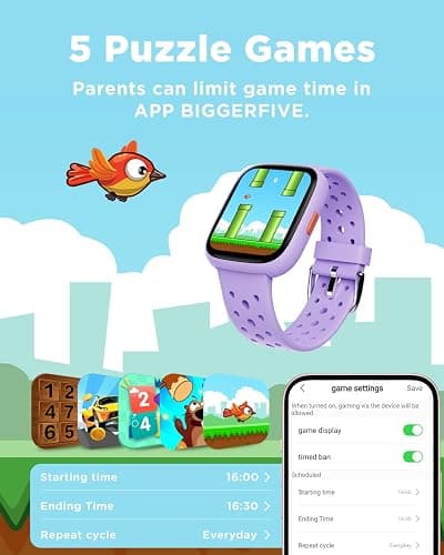 BIGGERFIVE Smart Watch for Kids No APP No Phone Needed, 1.8" Fitness Tracker Watch Pedometer, Heart Rate, Sleep Monitor, IP68 Waterproof, Step Counter, Puzzle Games for Girls Teens 5-16, Lilac thumbnail 6