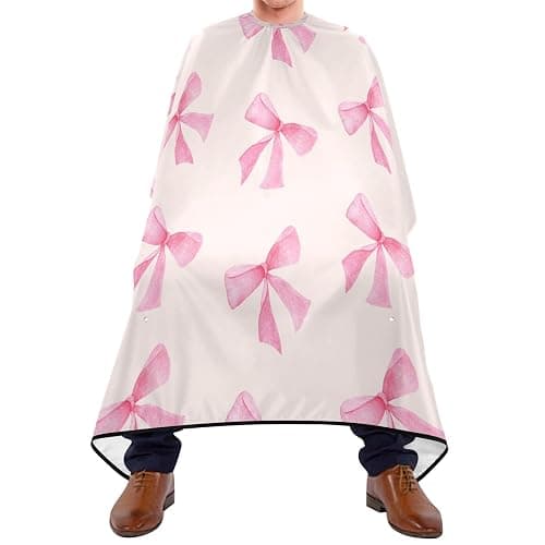 Burbuja Pink Bow Barber Cape, Hair Cutting Cape with Adjustable Neckline Waterproof Polyester Salon Barber Cape for Unisex Adult thumbnail 2