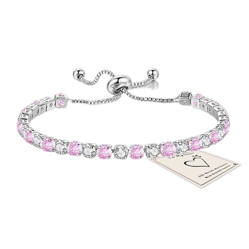 HEEYA Bracelets for Womens Sterling Silver Plated Tennis Bracelets Crystal Slider Women Bracelet Diamond Zirconia Lady Bracelet Birthday Gifts for Mum Sisters with Cards, Silver/Rose Gold - Image 1