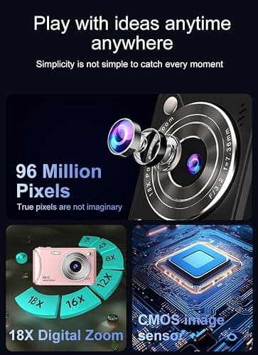 Digital Camera 1080P FHD 64MP with 2.4" LCD Screen,18X Digital Zoom, Compact Portable Vlogging Camera with 64gb SD Card and Type-C OTG Adapter for Kids Teen Students Beginner (Pink) thumbnail 2
