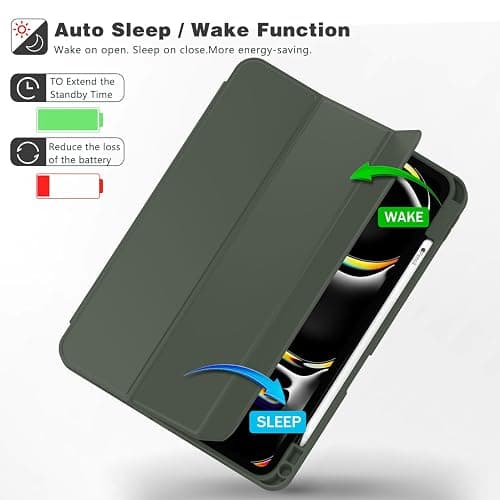 ZryXal iPad Pro 11 Inch Case (M5) 2025/ (M4) 2024 (Model: A2836/A2837/A3006), Trifold Stand Smart Cover with Pencil Holder and Soft TPU Back, Auto Wake/Sleep (Dark Green) thumbnail 4