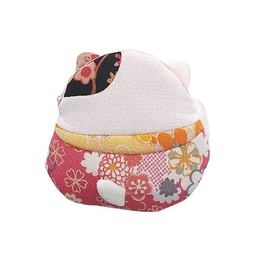 BAR AUTOTECH Zipper Maneki Neko lucky cat coin purse- Chirimen Kimono Print Style kawaii Cat Coin Wallet Holder for Coin Money Credit cards (Red) thumbnail 5