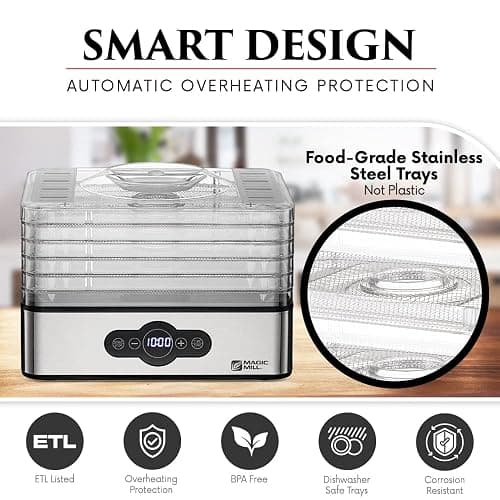 Magic Mill Food Dehydrator Machine | 5 Stackable Stainless Steel Trays Jerky Dryer with Digital Adjustable Timer & Temperature Control - Electric Food Preserver for Fruits, Veggies, Meats & Dog Treats thumbnail 7
