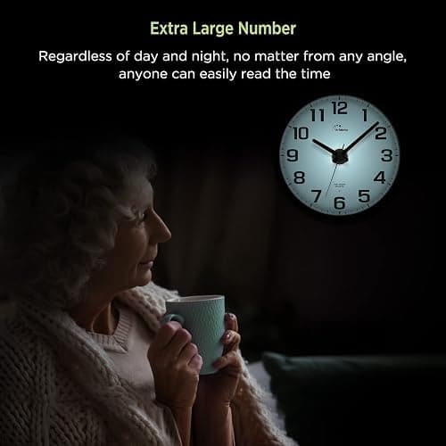 WallarGe Night Light Wall Clock for Bedroom - Silent Lighted up Wall Clock Glow in The Dark, Battery Operated for Living Room/Kitchen, Easy to Read Large Digital Display, 12 Inch - Black - 12inch thumbnail 5