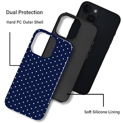 Zilkaifly Trendy Cute Hybrid 2 Layer Navy Blue Polka Dot Phone Case for iPhone 16 Pro Max,Navy thumbnail 2