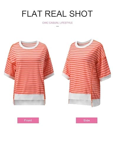 SHEWIN Womens Oversized Tops Crewneck Striped Sweatshirt Pullover Shirt | Casual, Short Sleeve, Loose Fit, Tshirt, Fashion, Trendy, 2026 thumbnail 5