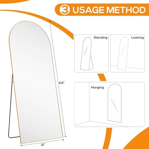Arched Mirror Full Length, Upgraded 21"x64" Body Wall Mirrors with Shatter-Proof Glass, Floor Standing, Hanging or Leaning, Large Tall Arch Mirror with Stand Aluminum Alloy Frame for Bedroom Cloakroom thumbnail 2