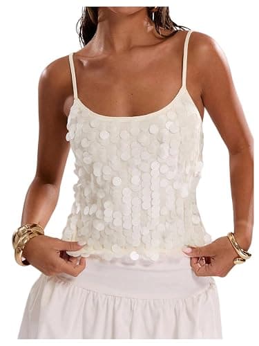 SOLY HUX Women's Sequin Cami Tops Spaghetti Strap Scoop Neck Summer Camisole Going Out Party Club Top - Image 1