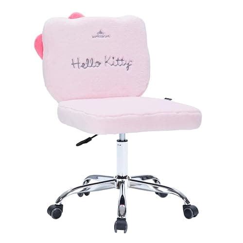 Impressions Vanity Hello Kitty® Teddy Fur Swivel Vanity Chair with Wheels | Adjustable Height 360-Degree Spin Armless Padded Kawaii Cute Desk Chair with Backrest for Makeup Room or Bedroom, Teddy Pink thumbnail 4