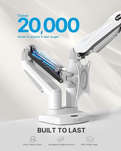 HUANUO Dual Monitor Stand - Full Adjustable Monitor Desk Mount Swivel Vesa Bracket with C Clamp, Grommet Mounting Base for 13 to 32 Inch Computer Screens - Each Arm Holds 4.4 to 19.8lbs - White thumbnail 5