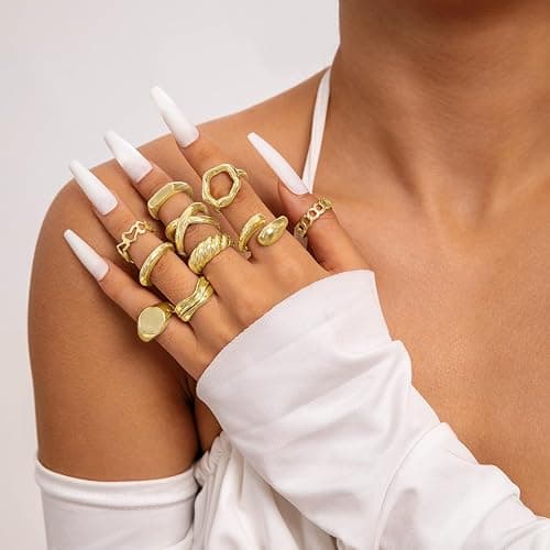 INENIMARTJ Boho Rings for Women Teen Girls,Gold Stacking Rings Set Vintage Knuckle Stackable Moon Star Snake Butterfly Heart Flower Leaf Top Finger Rings thumbnail 3
