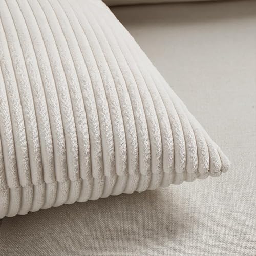 Fancy Homi 2 Packs Boho Cream Decorative Throw Pillow Covers 18x18 Inch for Living Room Couch Bed Sofa, Rustic Farmhouse Home Decor, Soft Corss Corduroy Patchwork Textured Square Cushion Case 45x45 cm thumbnail 5