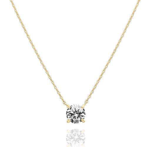 PAVOI 14K Gold Plated Crystal Solitaire 1.5 Carat (7.3mm) Cubic Zirconia Dainty Choker Necklace | Gold Necklaces for Women - Image 1