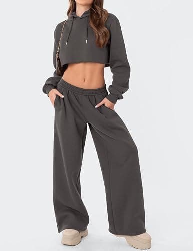 LOMON Wide Leg Sweatpants Women Fleece Sweat Pants Fall Clothes 2025 Teen Girl Baggy Jogger Sweatpant with Pockets thumbnail 3