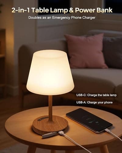 Outdoor Battery Operated Table Lamp, IP54 Waterproof Shower Lamp, 4000mAh Rechargeable Cordless Lamp, 3 Color Temperatures Dimmable, Small Touch Table Lamp for Bedroom, Patio, Camping, Restaurant thumbnail 5
