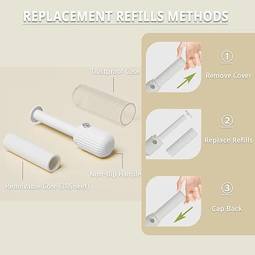Sgdazo Compact Lint Roller with 150 Sheets - Portable Pet Hair Remover for Clothes, Furniture, and Travel Essentials Household Use, 1 Handle+5 Roller Refills (White) thumbnail 3