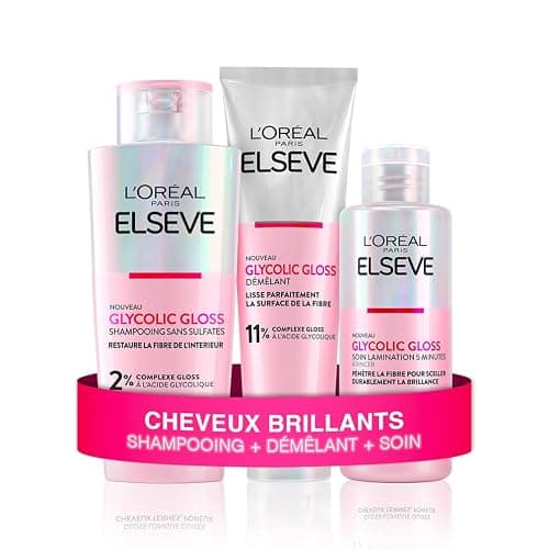 L'Oréal Paris - Routine Capillaire Complète pour Cheveux Ternes - Shampooing + Démêlant + Soin Lamination - Acide Glycolique - Sans Sulfates - Elseve Glycolic Gloss - 3 Produits - Image 1