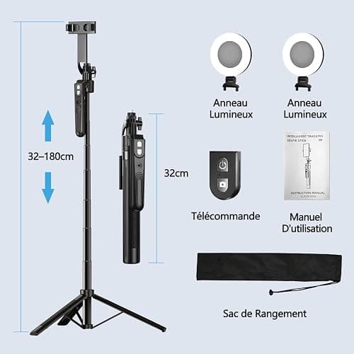 yAyusi Automatique Visage Suivi Trépied avec Lumière, sans App, 360° Rotate 180cm Support de Téléphone avec Capteur de Mouvement, Rétractable Support de Caméra pour Vlog/Vidéo/Enregistrement thumbnail 7