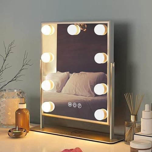FENCHILIN Vanity Mirror with Light Lighted Makeup Mirror Vanity Smart Touch Control 3Colors Dimmable Detachable 10X Magnification Tabletop 360°Rotation(White) - Image 1