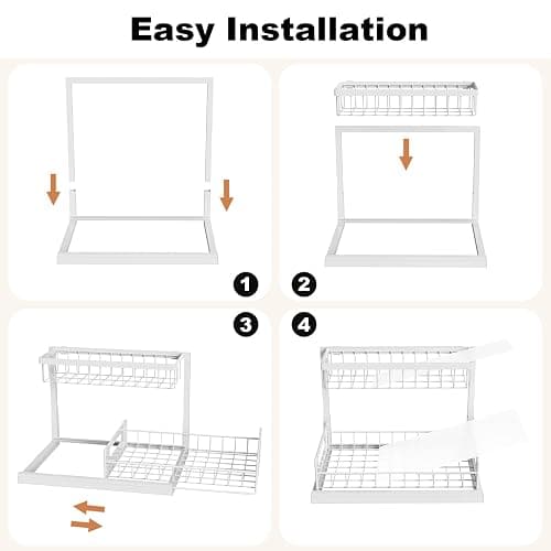 REALINN Under Sink Organizer, Pull Out Cabinet Organizer, 2 Tier Metal Slide Out Shelf with L Shaped Design for Kitchen, Bathroom, Laundry, and Utility Cabinet Storage for Deep Cabinets, White, 2 Pack thumbnail 7