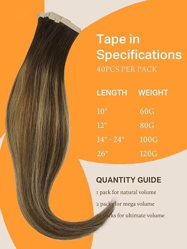 DOORES Tape in Hair Extensions, Balayage Chocolate Brown to Caramel Blonde 100g 40pcs 24 Inch, Real Human Hair Extensions Tape in Natural Hair Straight Tape Hair Extensions thumbnail 4