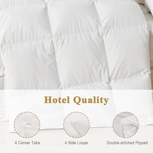 TOPGREEN 100% Organic Feather Down Comforter Full/Queen Size, Luxury Extra-Fluffy Duvet Insert, All Season Bed Comforter with Ultra-Soft Organic Cotton Case (90x90 Inch, Ivory White) thumbnail 8