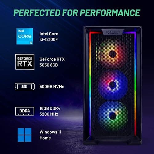 Skytech Gaming Nebula Gaming PC Desktop – Intel Core i3 12100F 3.3 GHz, NVIDIA RTX 3050, 500GB NVME SSD, 16GB DDR4 RAM 3200, 600W Gold PSU, Wi-Fi, Windows 11 Home 64-bit thumbnail 3