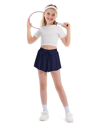 Witwot Butterfly Shorts Girls, 2-in-1 Teen/Kids Girl Flowy Skort for Running, Tennis, Dance thumbnail 4