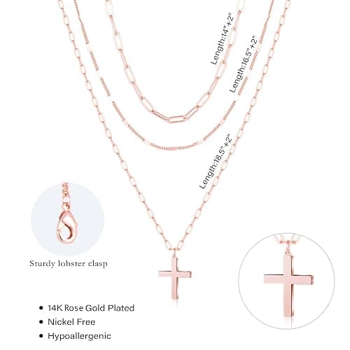 Poxtex Layered Gold Necklaces for Women,Stackable Dainty 14K Gold Silver Plated Trendy Circle Paperclip Chain Pendant Choker Necklace,Simpl Diamond Cross Bow Jewelry Set Gifts for Women thumbnail 4