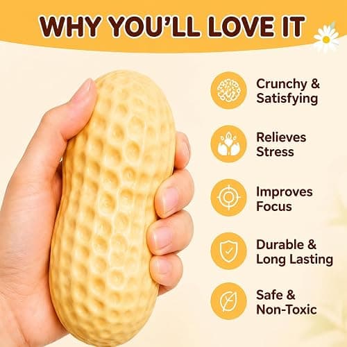 Crunchy Peanut Squishies ASMR Toy, Bead Filled Realistic Bar Stress Ball | Soft Sensory Play Moldable Squishies body is easy to press, stretch, and reshape for relaxing hands-on play thumbnail 4