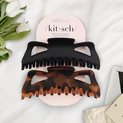 Kitsch 5 Inch Large Claw Clips for Thick and Long Hair | Strong Grip Jumbo Claw Clip for All-Day Hold | 2pcs Matte Oversized Hair Accessories | Ideal Gifts for Women - Black & Tortoise Design thumbnail 6