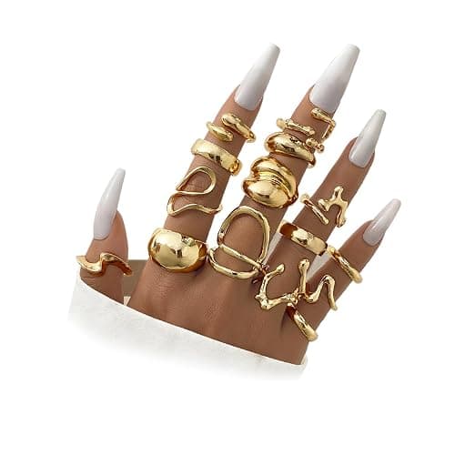 ZOVOLI Golden Chunky Rings for Women Non Tarnish 14k Stackable Dome Statement Rings Sets Vintage Dainty Knuckle Open Midi Finger Rings Jewelry Pack for Gifts - Image 1