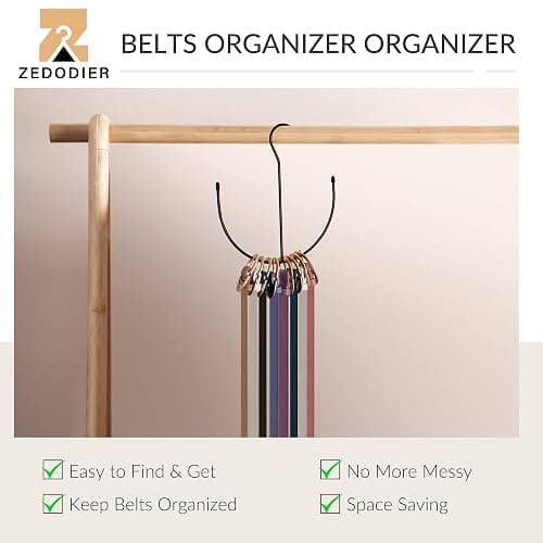 ZEDODIER Belt Hanger for Closet, Belt Organizer, Multiple Belts Storage | Smile Shape Metal Belt Rack, Hanging Belt Holder for Closet Organizers and Storage, Space Saving, No Installation, Black thumbnail 3