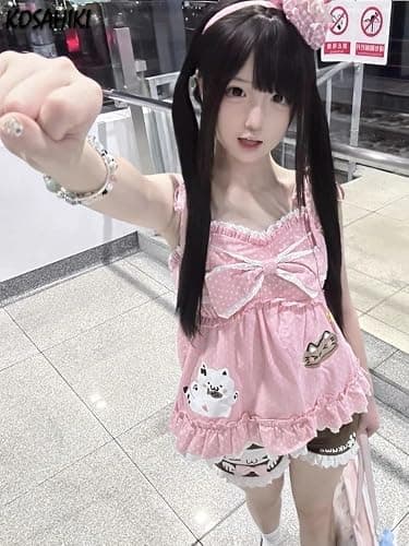 Sweet Y2k Lace Patchwork Tank Women Silm Fit Cute Streetwear Camisole Harajuku Kawaii Grunge Tops thumbnail 2