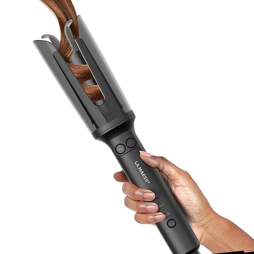 LA MAESII Automatic Rotating Curling Iron, Hair Curler with 3 Temps Fast Heating, 2-Way Rotating 1 Inch Curling Wand, Ceramic Coating, Ionic, Anti-Scald, Anti-Tangle, Dual Voltage Auto Shut-Off (Gray) - Image 1