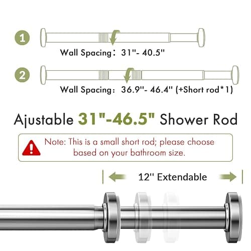 AmazerBath 31-46.5 Inches Spring Tension Shower Curtain Rod, Short Shower Rod Rust Proof Bathroom Curtain Rod, Adjustable Shower Tension Rod No Drill Easy Segmented Installation, Nickel thumbnail 2