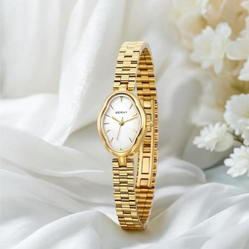 BERNY Gold Watches for Women Dainty Ladies Quartz Watch Vintage Copper Mirrors Shape Japanese Quartz Movement 3ATM Waterproof Fashion Female Wrist Watch Luxury Birthday Gifts thumbnail 7