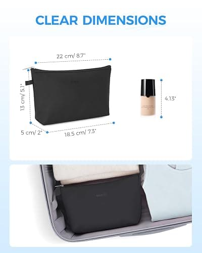 WANDF Cosmetic Bag for Women Makeup bag Organizer Mini Makeup Pouch for Purse Water Resistant Girls Gift(Pure Black) thumbnail 3