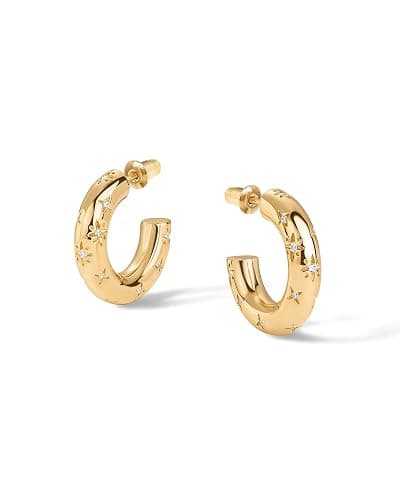 PAVOI 14K Gold Plated Star Shine Hoop Earrings for Women | Cubic Zirconia Celestial Chunky Hoops Earrings thumbnail 3