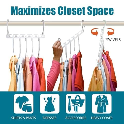 Wonder Hanger Max 10-Pack Space Saving Hangers, Reinforced Hooks Swivels 360°, Cascading Hanger, College Dorms & Storage Closet Organizer, Fully Assembled – White thumbnail 3