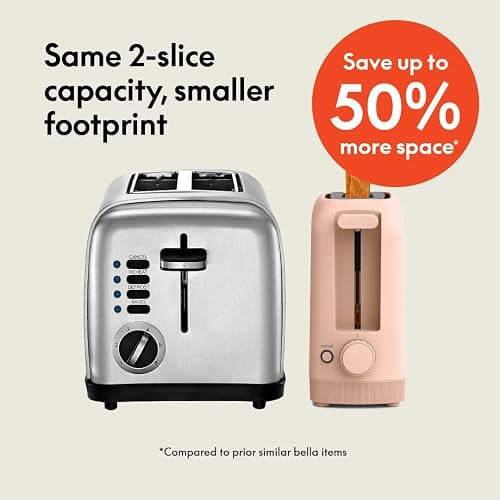 bella 2 Slice Slim Toaster, Fits-anywhere™ Kitchenware, 6 Setting Shade Control with Reheat & Cancel Buttons, Fits sourdough, 10” Long Slot, Anti Jam & Auto Shutoff, 900 Watt, Blossom thumbnail 3