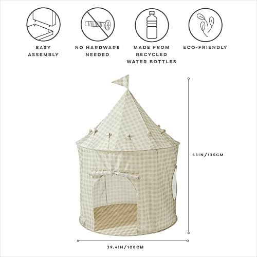 3 Sprouts Kids Play Tent - Sustainable Recycled Fabric – Fun Spacious Childs Playhouse for Indoor Games for Boys & Girls - Durable Fort Pop Up House for Toddlers & Children Age 3-10 - Gingham Beige thumbnail 3