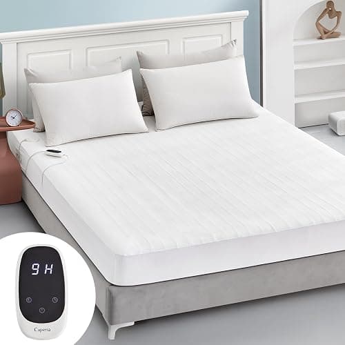 Caperia Heated Mattress Pad Twin XL Size Electric Mattress Bed Warmer 9 Heat Settings, 1-12 Hours Auto Off, Memory Function Deep Pocket, Fast Heating, Machine Washable Twin Plus 39“ x 80” - White - Twin XL - Image 1