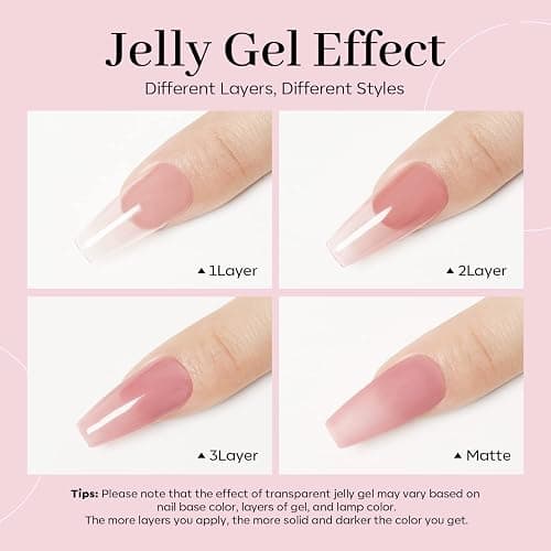 modelones Pink Gel Nail Polish Jelly Nude Pink Gel Polish French Tip Base Colors Translucent Soak Off U V Soap Nails for Nail Art Manicure at Home 15ML thumbnail 5