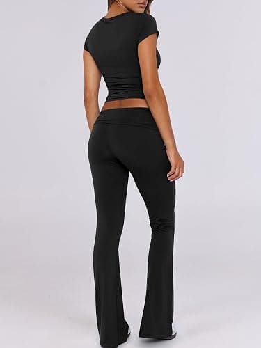 ANRABESS Lounge Sets for Women 2 Piece Foldover Yoga Flare Leggings Pants Crop Tops Casual Y2K Outfits Matching Tracksuit Set thumbnail 4