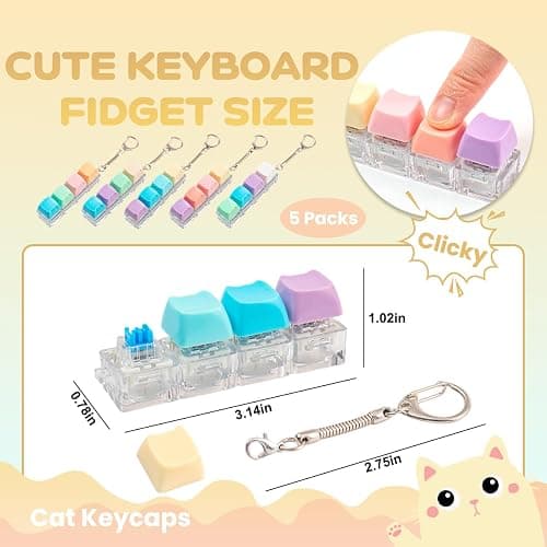 5Pcs Keyboard Fidget Toy, Loud Fidget Keyboard Keychain 4-in-1 Keyboard Clicker Fidget Toy Stress Relief, Cute Button Clicker Fidget Sensory Fun Toys for Anxiety Decompression (Cat) thumbnail 3